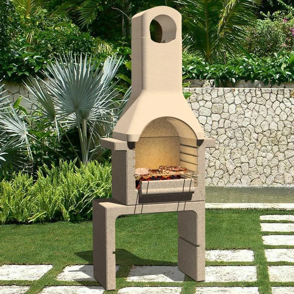 Holzkohlegrill mit Schornstein aus Beton