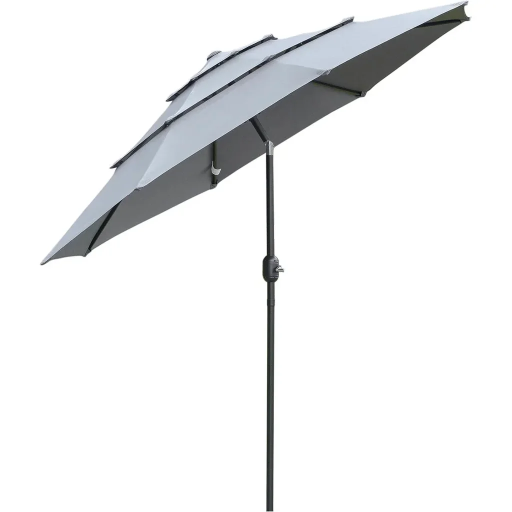 Sonnenschirm 2,6 m mit 3-stufigem Dach Stahl Polyester Dunkelgrau