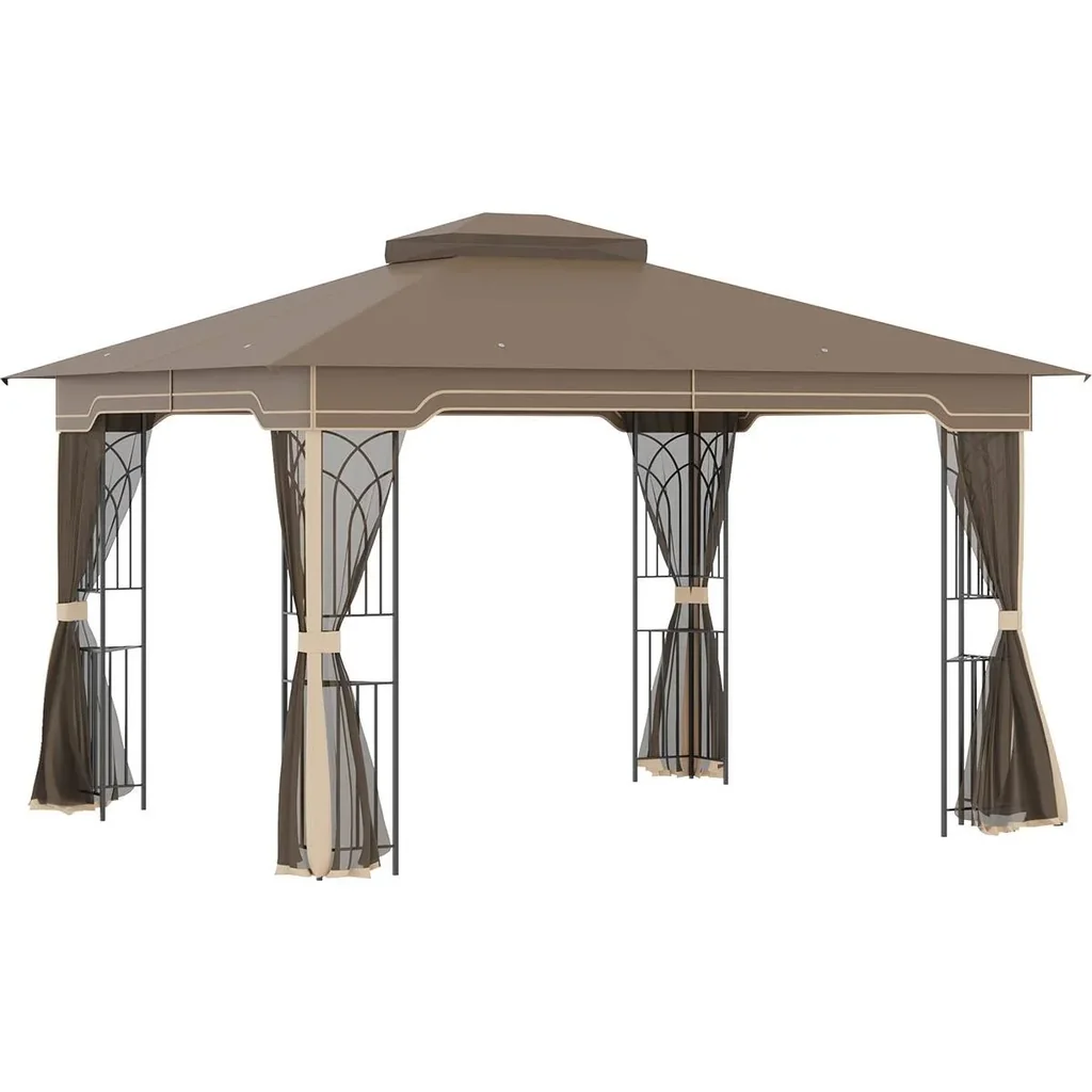 Gartenlaube mit Schirm - Braun/Beige - 3,7 x 3 m