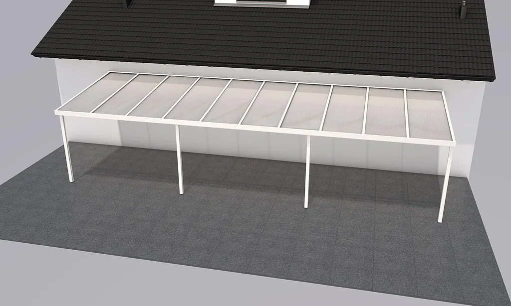 Terrassendach Premium, weiß, 10140 x 3060 mm - Polycarbonat Stegplatten 16 mm, weiß gestreift