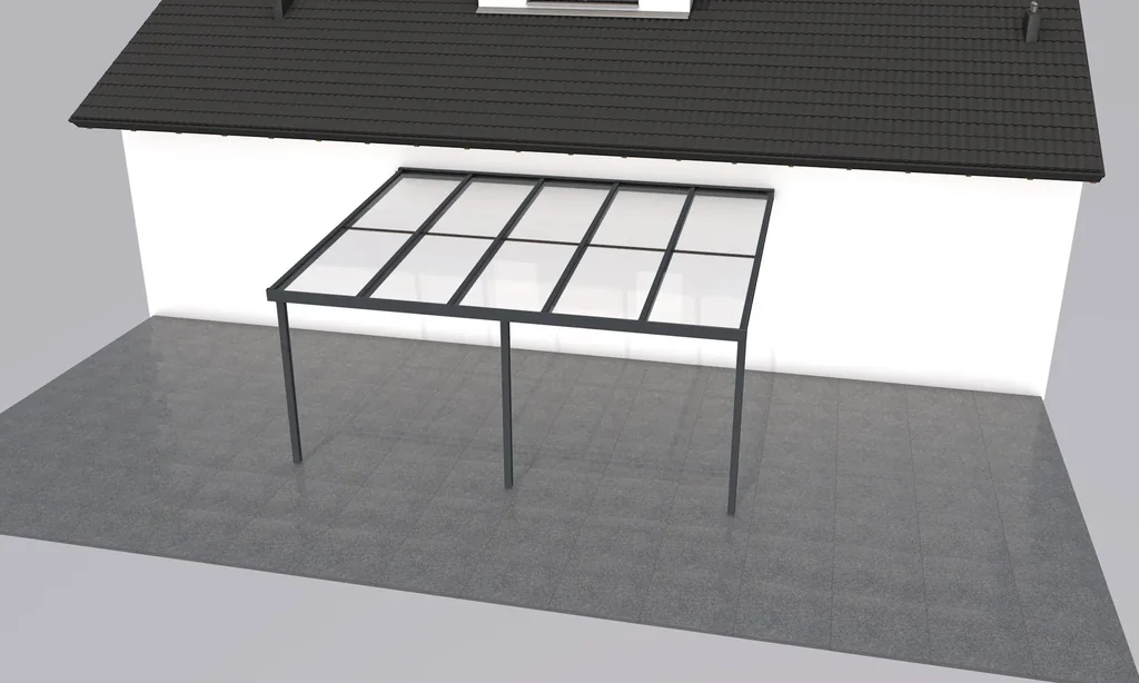 Terrassendach Premium, anthrazit, 5100 x 4060 mm - Polycarbonat Stegplatten 16 mm, opal