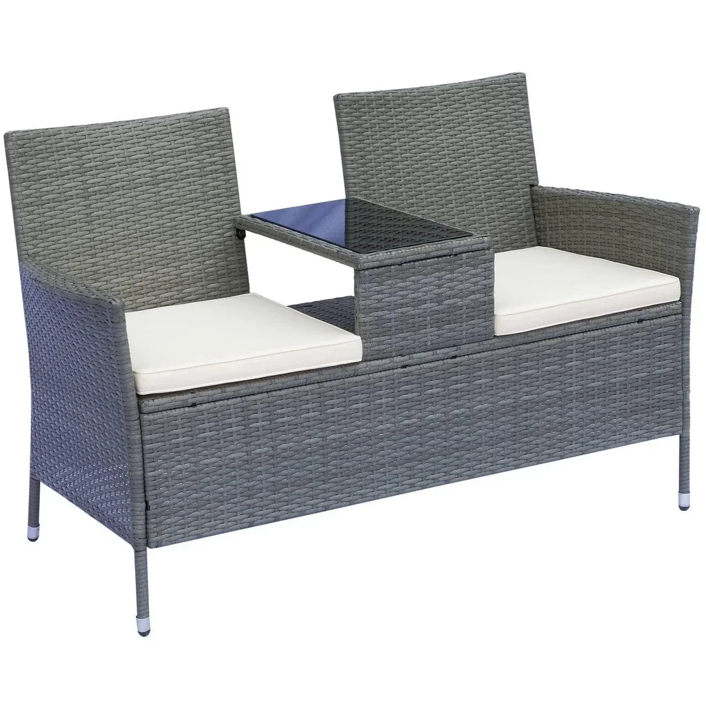 Polyrattan Gartenbank Gartensofa mit Tisch 2-Sitzer Stahl
