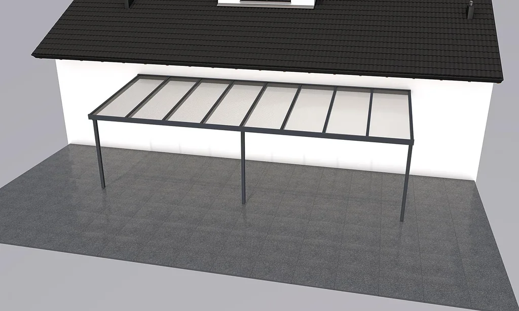 Terrassendach Premium, anthrazit, 8125 x 3060 mm - Polycarbonat Stegplatten 16 mm, opal