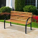 Gartenbank Sitzbank Parkbank 2-Sitzer Stahl+Holz Natur