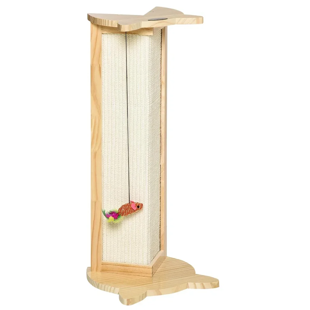 Eck-Kratzbrett Katzenkratzbrett für Wand oder Ecken 62 cm Höhe Wandkratzbrett mit hängendem Spielzeug Sisal Kiefernholz
