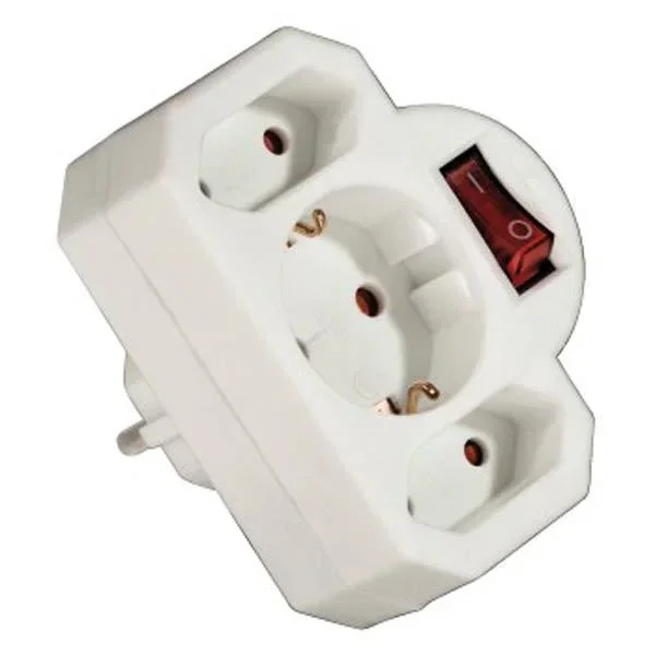 Steckdosen Adapter mit Schalter 3.fach, weiß