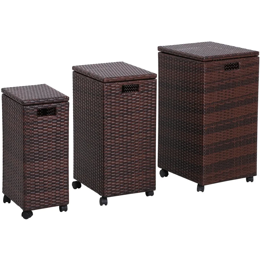 Aufbewahrungsbox 3er-Set Aufbewahrungskiste Auflagenbox mit Deckel rollbar Polyrattan Braun L/M/S