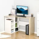 Eckschreibtisch Winkelschreibtisch PC-Tisch Computertisch Bürotisch mit Regal und Schublade L-Form Spanplatte Weiß+Eiche