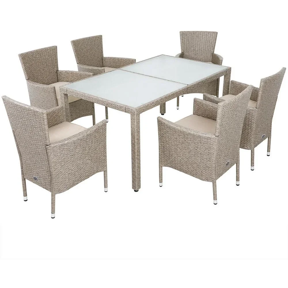 Gartengarnitur 13-teilige stapelbare Polyrattan-Stuhlgarnitur Bali beige