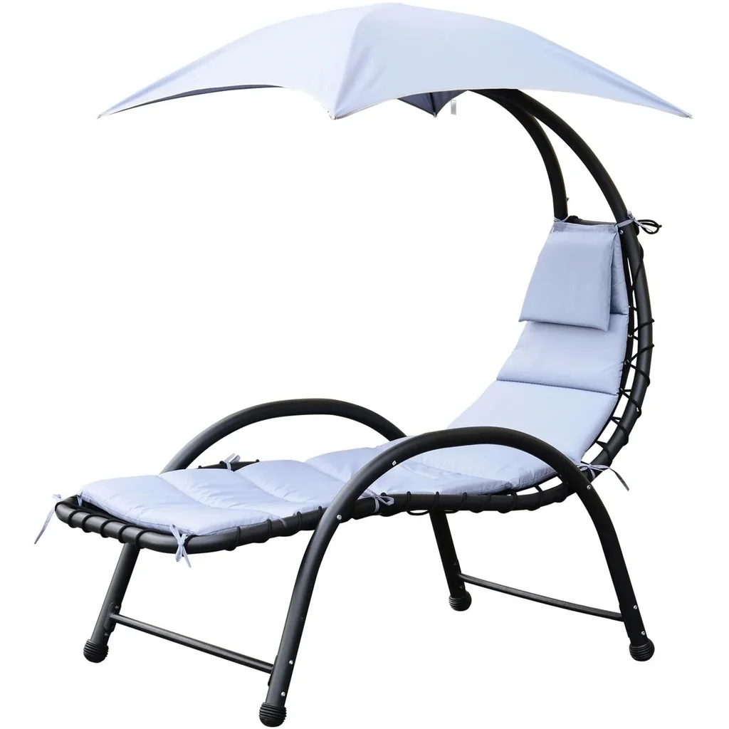 Sonnenliege Gartenliege mit Sonnendach Grau L195 x B100 x H202cm