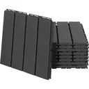 Set aus 9 Bodenfliesen, Klickmechanismus, Holzmaserung, schwarz, 30 x 30 x 2 cm (Größe pro Fliese)