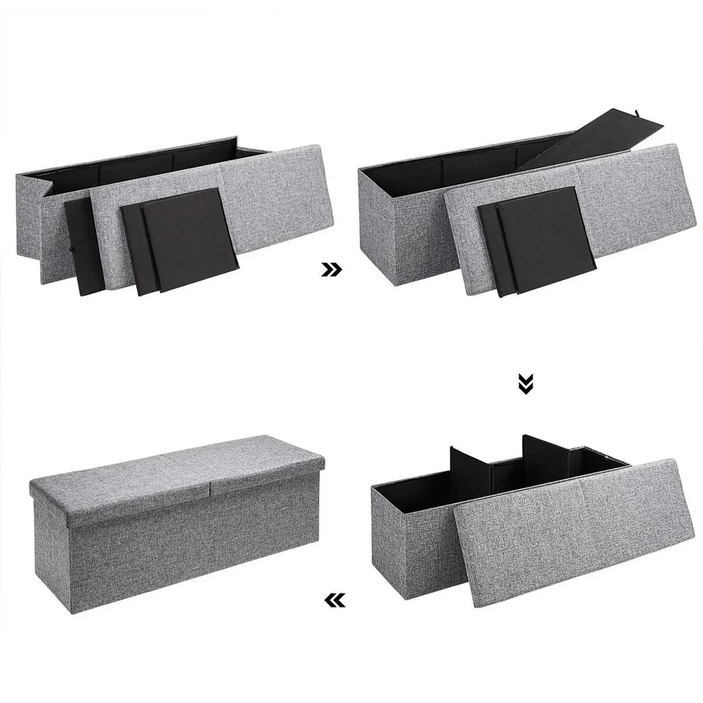 Klappbarer Sitzkasten mit Klappdeckel hellgrau - 115x38x38cm