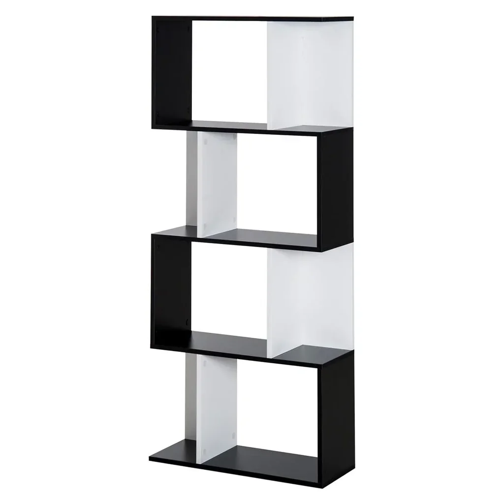Bücherregal S-förmiges Standregal Lagerregal 4-stufige Vitrine mit Hardware-Schnalle moderner Raumteiler Spanplatte Sch