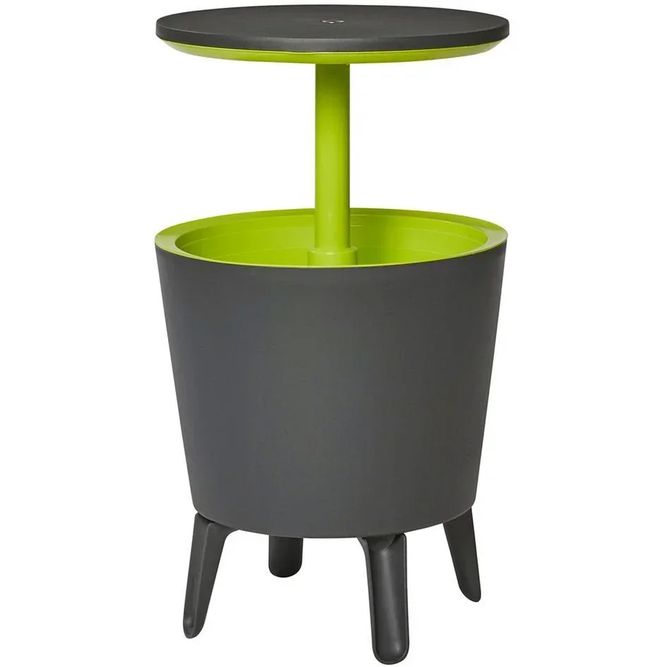 Beistelltisch mit Coolbar/Kühlbox/Partykühler - Grau/Grün - Ø50cm - 30L