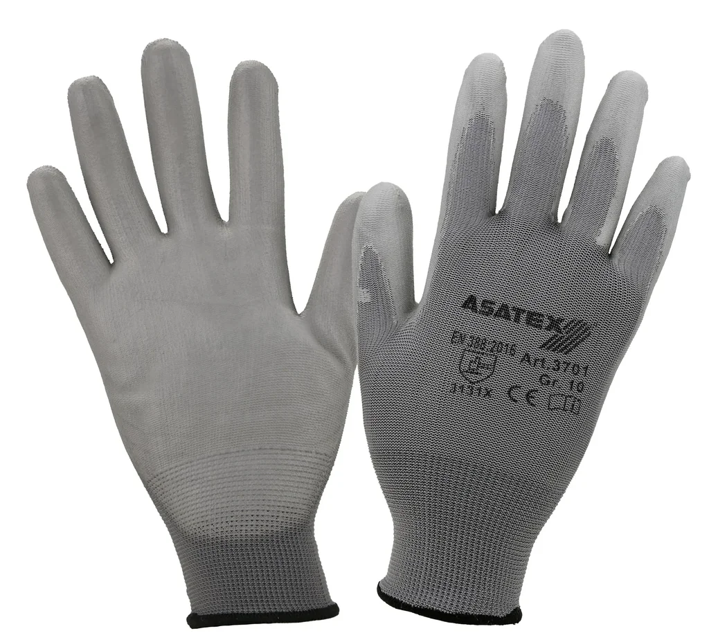 Feinstrickhandschuhe mit PU Beschichtung, grau, Größe 10, 5 Paar