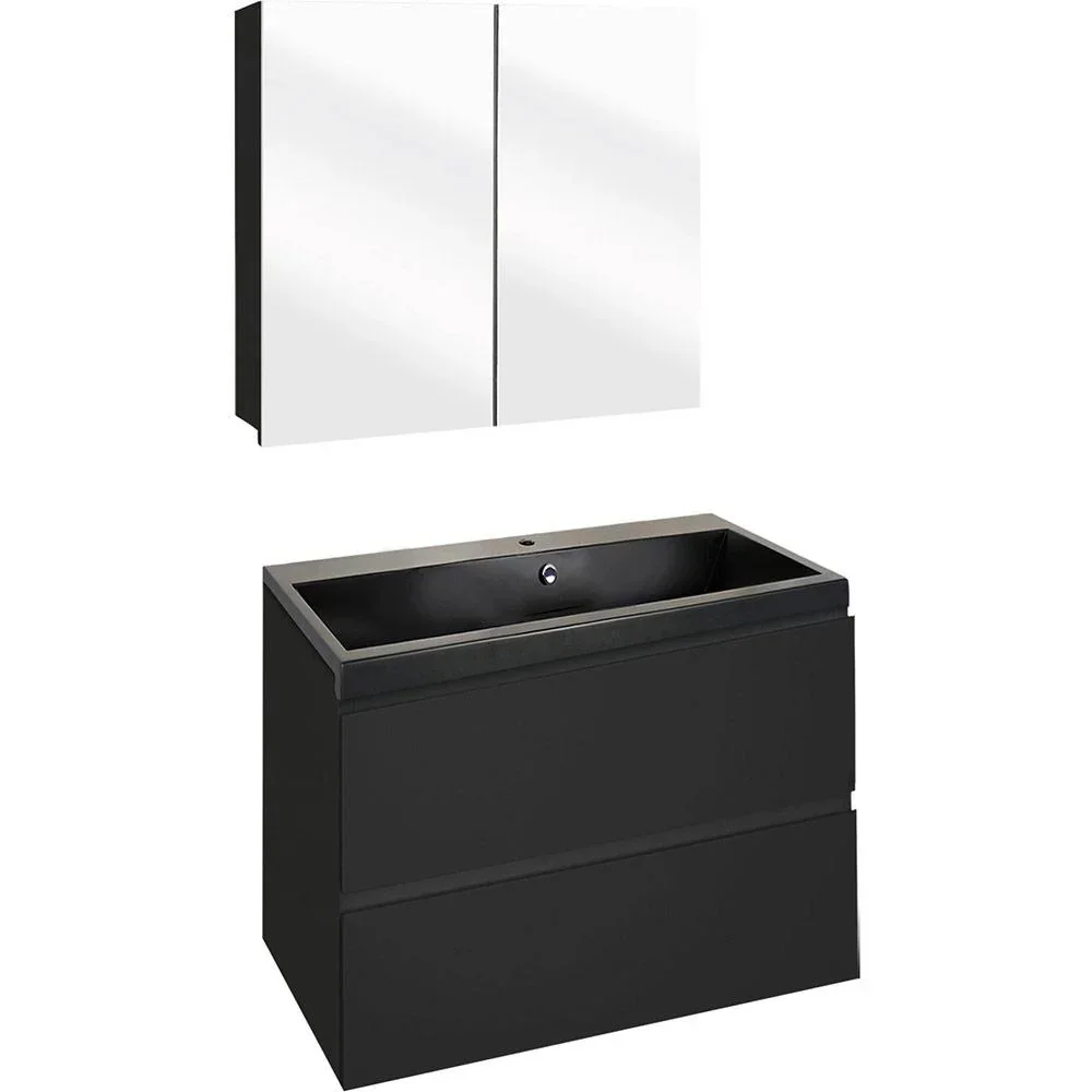 Concept Badezimmermöbel met Spiegelschrank 60cm - schwartz/schwartz