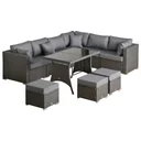 Polyrattan Sitzgarnitur 10 tlg. Sitzgruppe Gartenset Sofagarnitur Gartenmöbel Set Lounge Stahl Luxus Dunkelgrau
