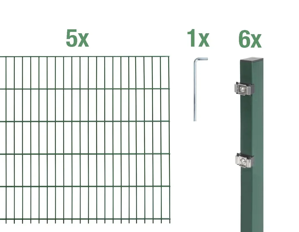 Doppelstabmattenzaun Komplettset, grün, Höhe 160 cm, Länge 10 m