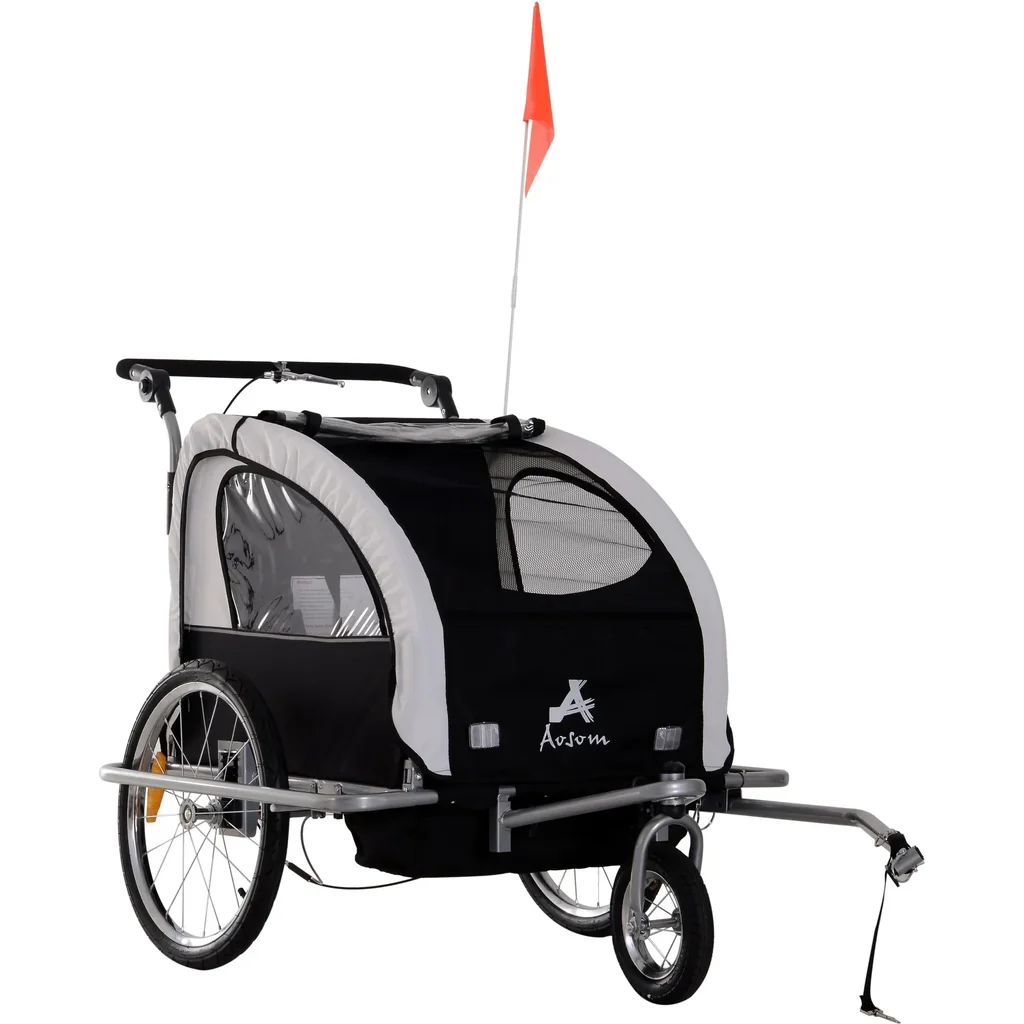 Fahrradanhänger Kinder Weiß-Schwarz 2 in 1 Jogger
