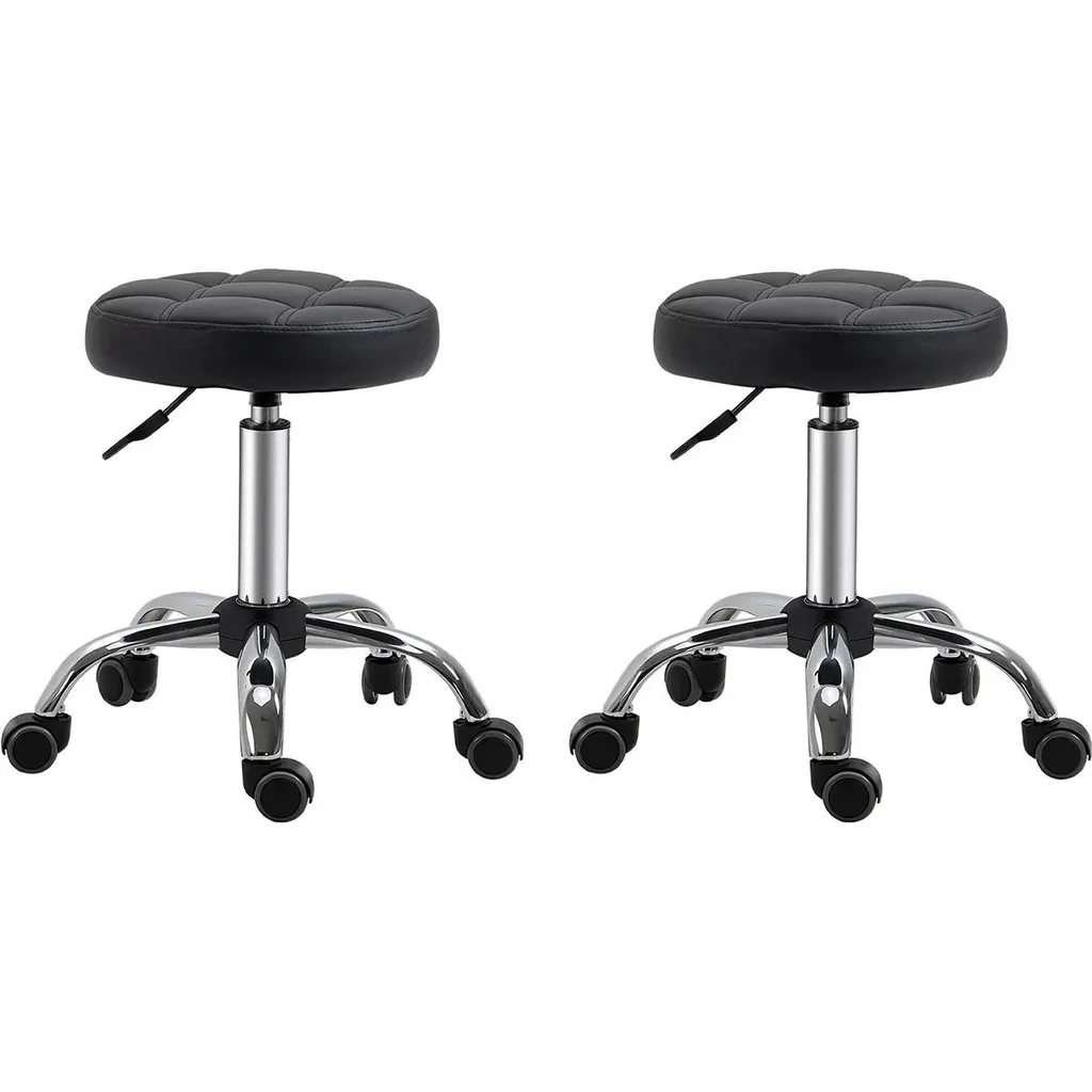 2er-Set Rollhocker Drehhocker mit Rädern Arbeitshocker höhenverstellbar drehbar Salon Hocker Salonstühle Kunstleder Schw