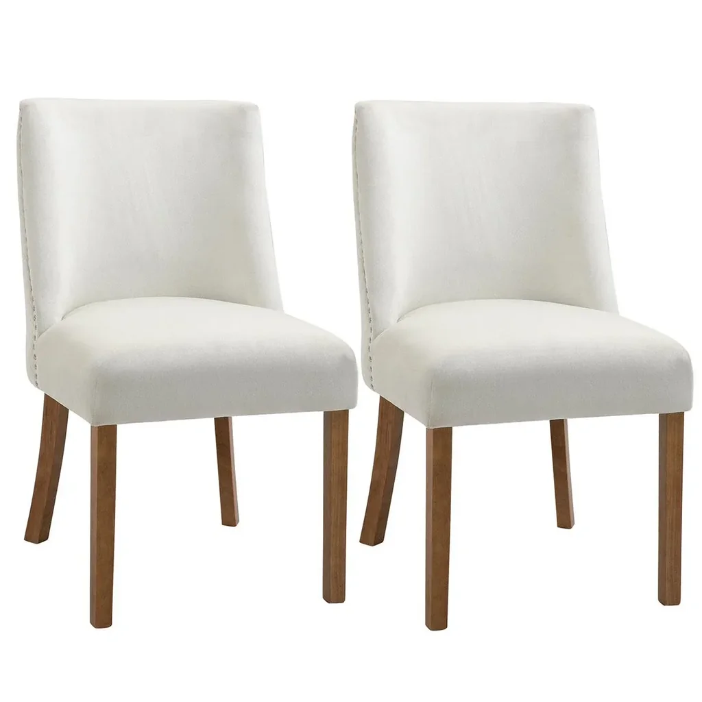 2er-Set Esszimmerstuhl Küchenstuhl Polsterstuhl mit Rückenlehne Polstersessel Kunstleder Sessel Holzbeine Cremeweiß 49x6