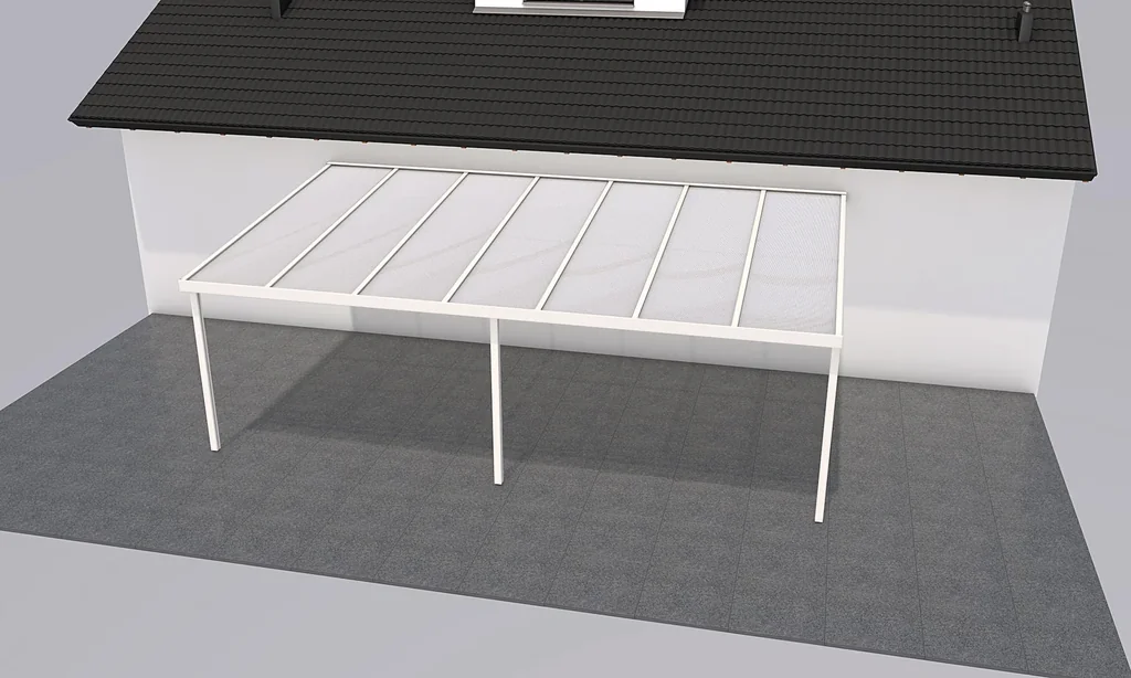 Terrassendach Premium, weiß, 7120 x 4060 mm - Polycarbonat Stegplatten 16 mm, weiß gestreift