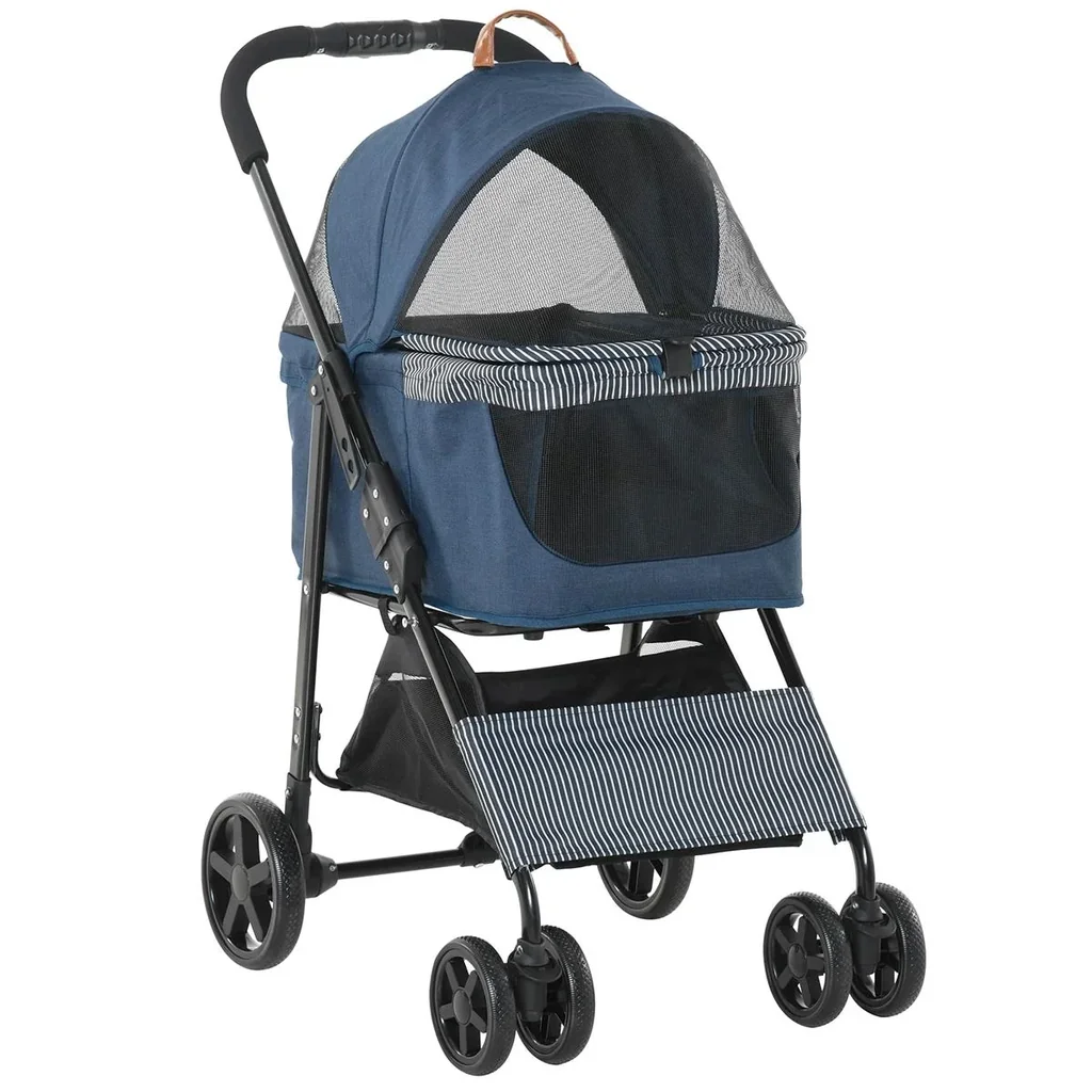 2-in-1 Hundebuggy Transporttasche Katzenbuggy mit Universal Rad abnehmbar Abdeckung Oxford Dunkelblau+Schwarz 77,5 x 51
