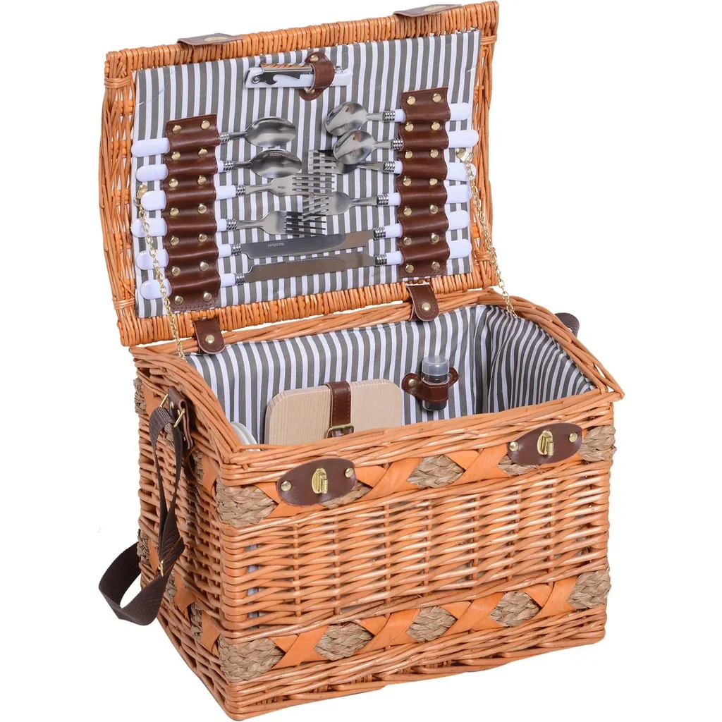 Picknickkorb für 4 Personen Picknickkoffer Picknickset Weidenkorb mit Käsebrett Utensilien Glas