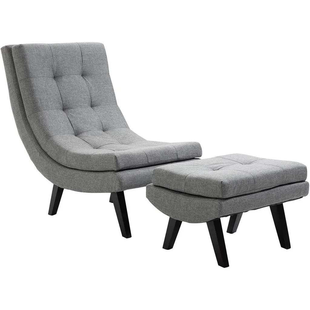 Sessel mit Fußhocker Relaxliege Chaiselongue Kautschukholzbeine Leinen Grau 65 x 100 x 84 cm