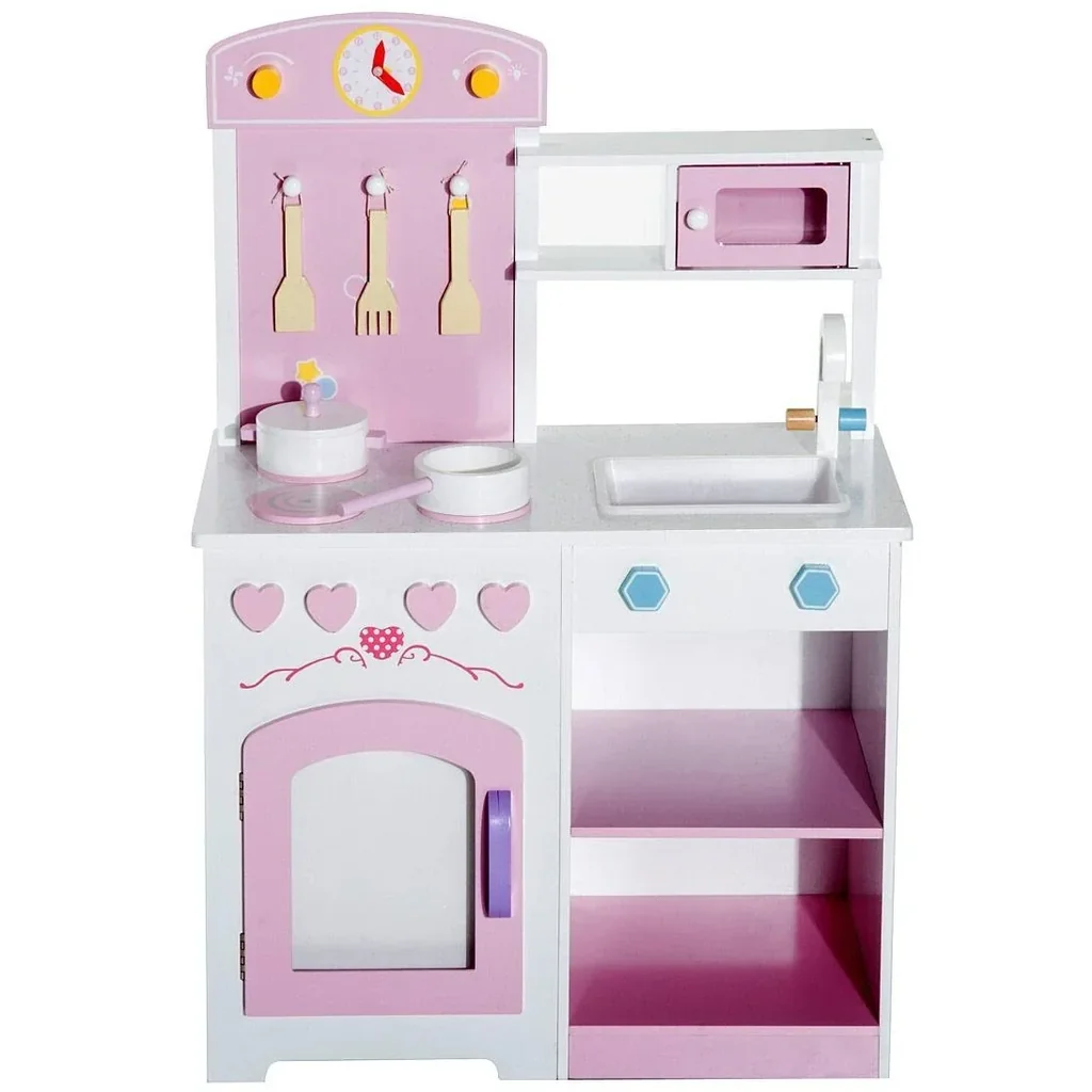 Kinderküche Spielküche mit Zubehör Hocker Holz Rosa