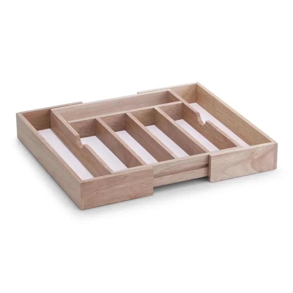 Besteckkasten, ausziehbar, Gummibaum/Melamin