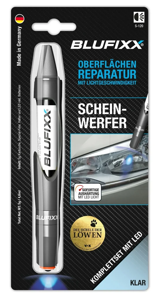 Scheinwerfer-Reparaturstift 5 g - inklusive blauem LED-Licht - klar