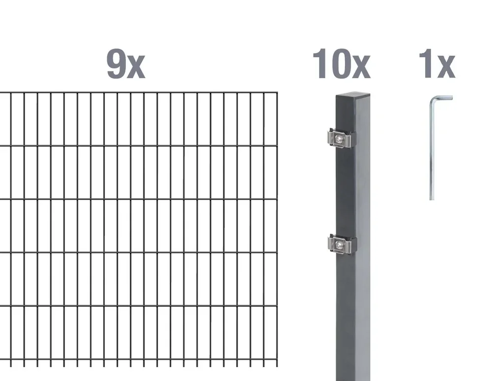 Doppelstabmattenzaun Komplettset, anthrazit, Höhe 100 cm, Länge 18 m