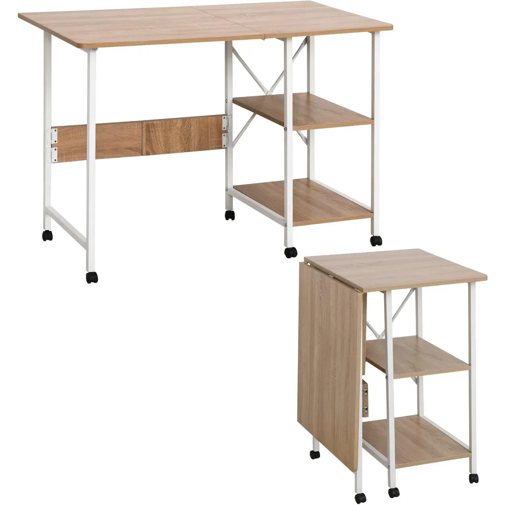 Klappbarer Schreibtisch mit Rollen, natürlich