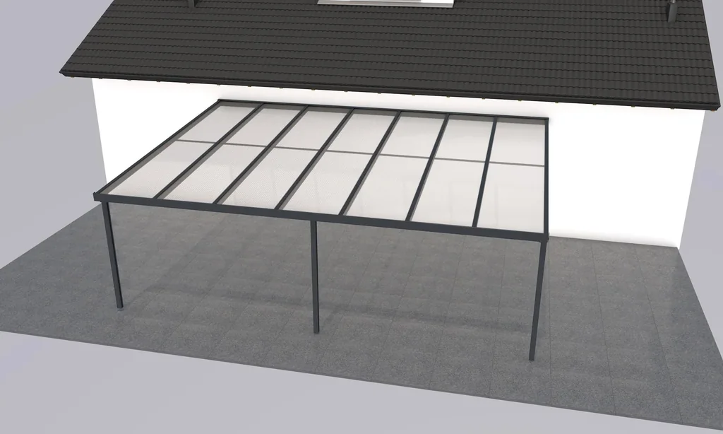 Terrassendach Premium, anthrazit, 7120 x 5060 mm - Polycarbonat Stegplatten 16 mm, weiß gestreift