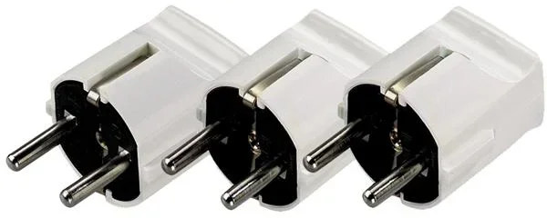 Schutzkontaktstecker 10 A, 250 V, weiß - 3 Stück aus Kunststoff