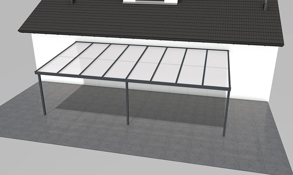 Terrassendach Premium, anthrazit, 8125 x 4060 mm - Polycarbonat Stegplatten 16 mm, opal
