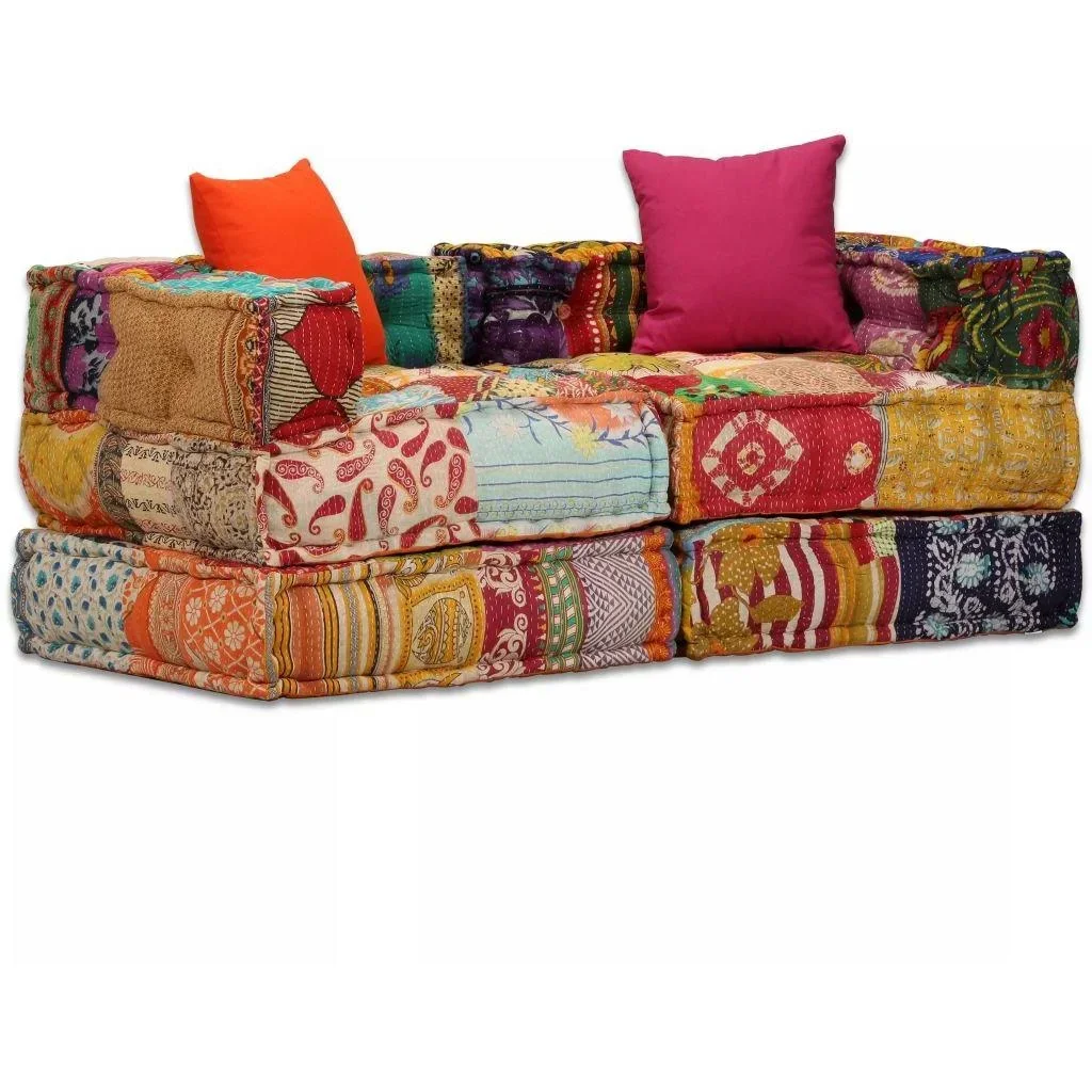 Fußhocker Zweisitzer modulares Stoff-Patchwork