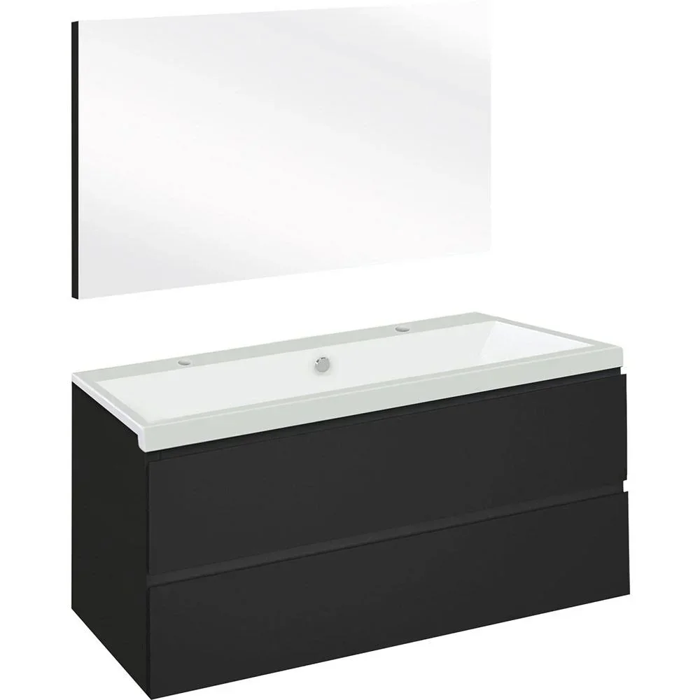 Concept Badezimmermöbel met spiegel 100cm - schwartz/Weiss