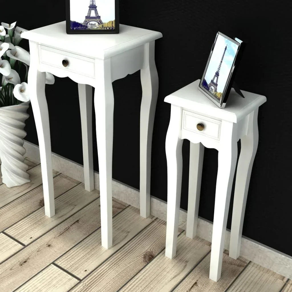 Beistelltisch-Set mit Schubladen weiß 2-teilig