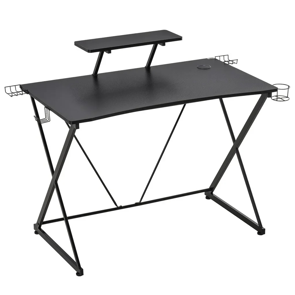 Gaming-Tisch Schreibtisch Computertisch PC Schreibtisch mit Kopfhörerhaken Getränkehalterung Ergonomisches Design Verste