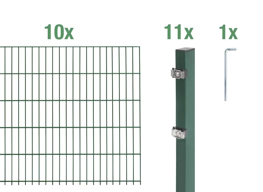 Doppelstabmattenzaun Komplettset, grün, Höhe 140 cm, Länge 20 m