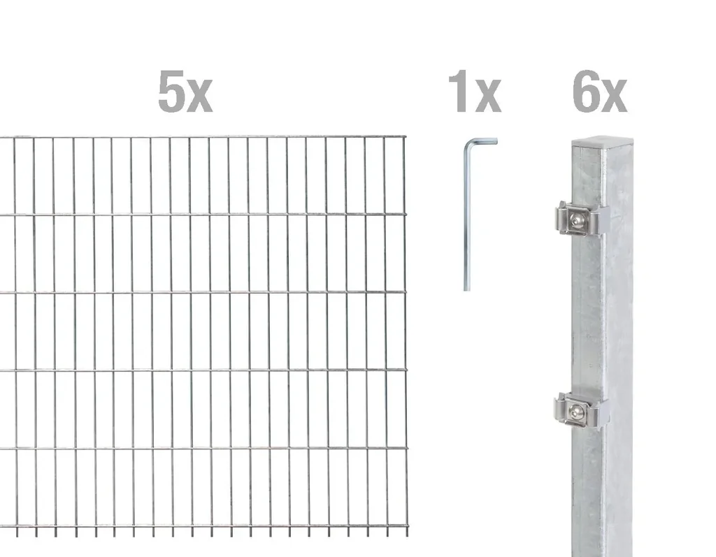 Doppelstabmattenzaun Komplettset, feuerverzinkt, Höhe 140 cm, Länge 10 m