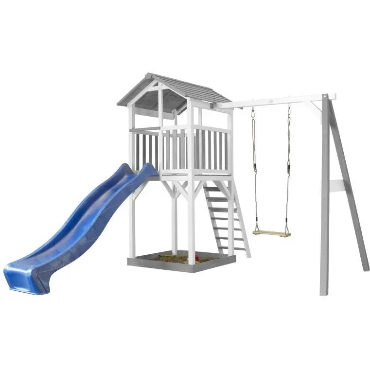 Strand Tower mit Spielturm Einzelschaukel - Blaue Rutsche
