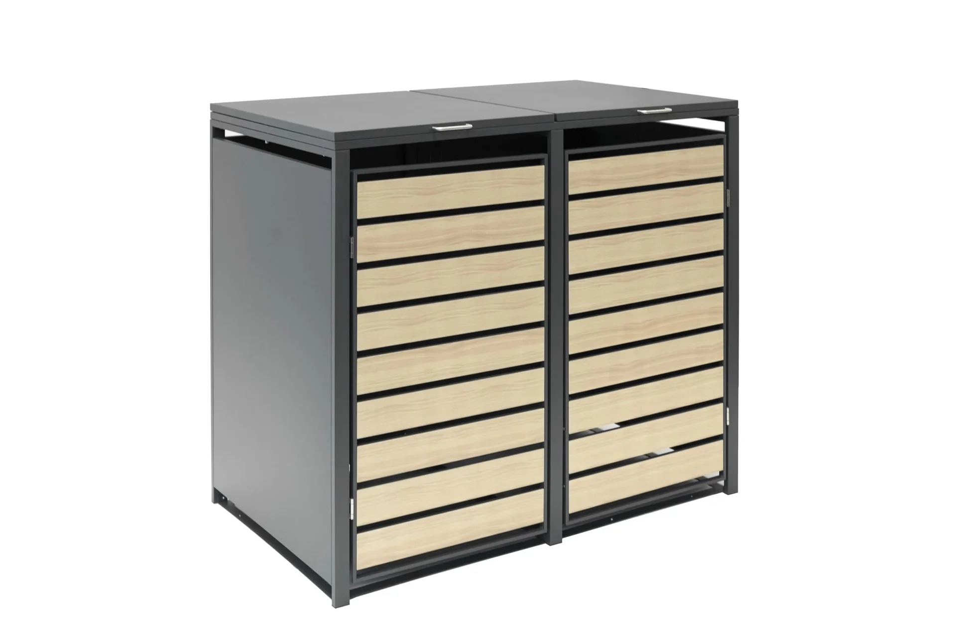 Westmann Mülltonnenbox Lacina für 2x 240 L, 132×80×116 cm, Holzoptik – pulverbeschichteter Stahl