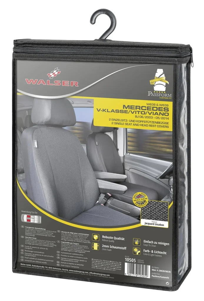 Passform Sitzbezüge für Mercedes Vito W638 + W639 und Viano W638 + W639 aus Stoff ab BJ 06/2003 bis 05/2014