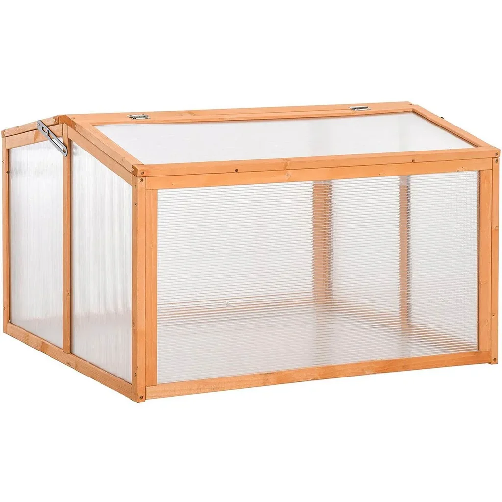 Frühbeet Treibhaus Gewächshaus Frühbeetkasten Pflanzenbeet mit Abdeckung aus Holz und Polycarbonat wetterfest Orange 90