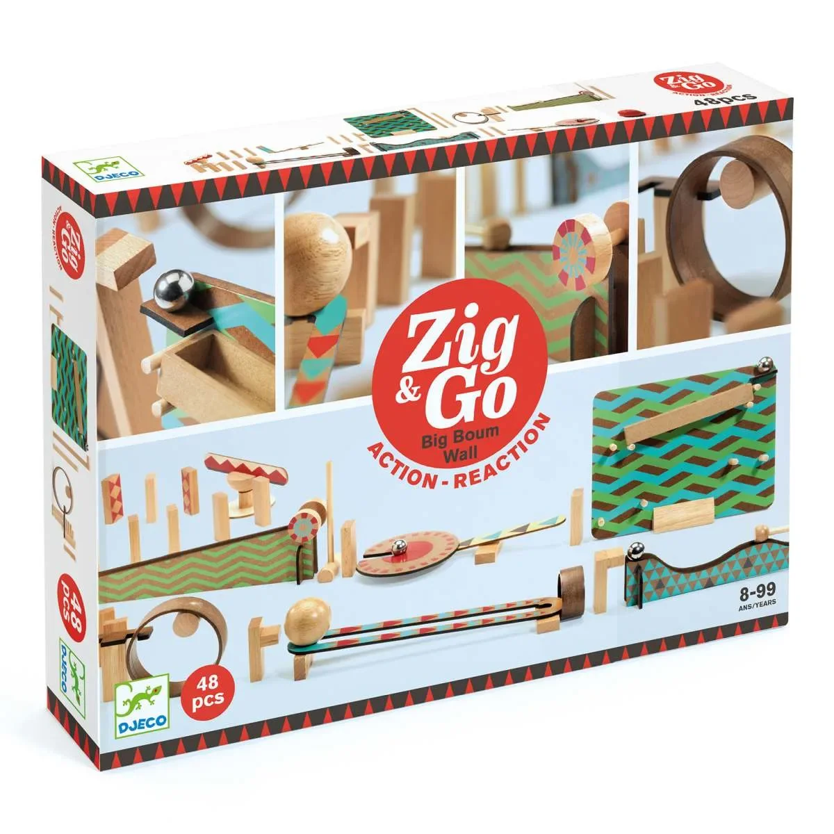 Djeco Baukasten, Denkspiel, Holzbaukasten - Zig & Go, 48 Teile