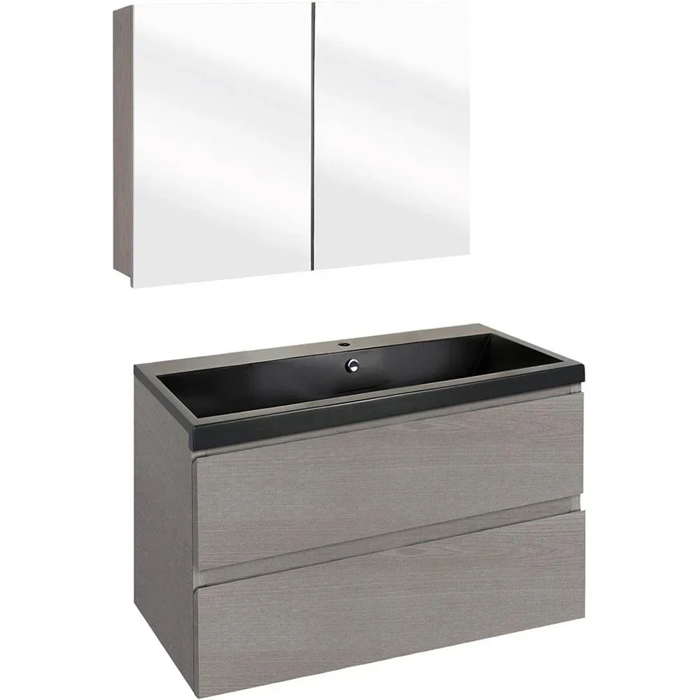 Concept Badezimmermöbel met Spiegelschrank 80cm - gris/schwartz