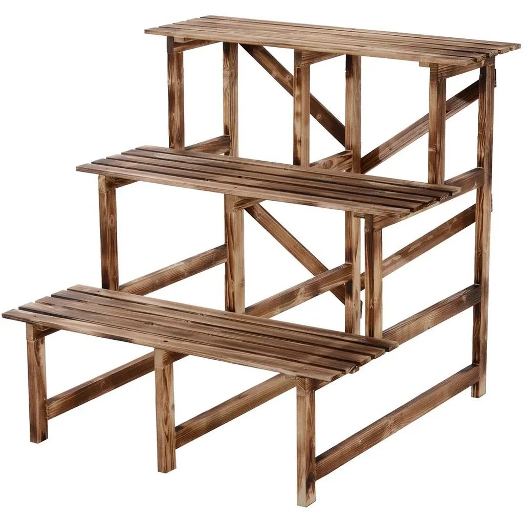 Pflanzentreppe Blumenregal Tannenholz 3 Stufen L80 x W80 x H80cm